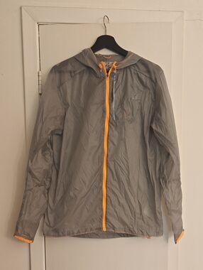 New Balance Gray Hooded Windbreaker with Orange Trim